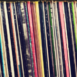 vinyl spines in a row close up