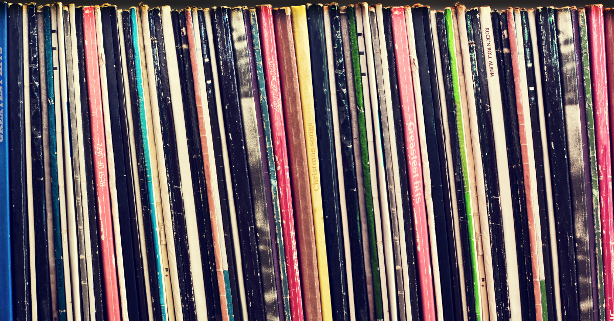 vinyl spines in a row close up